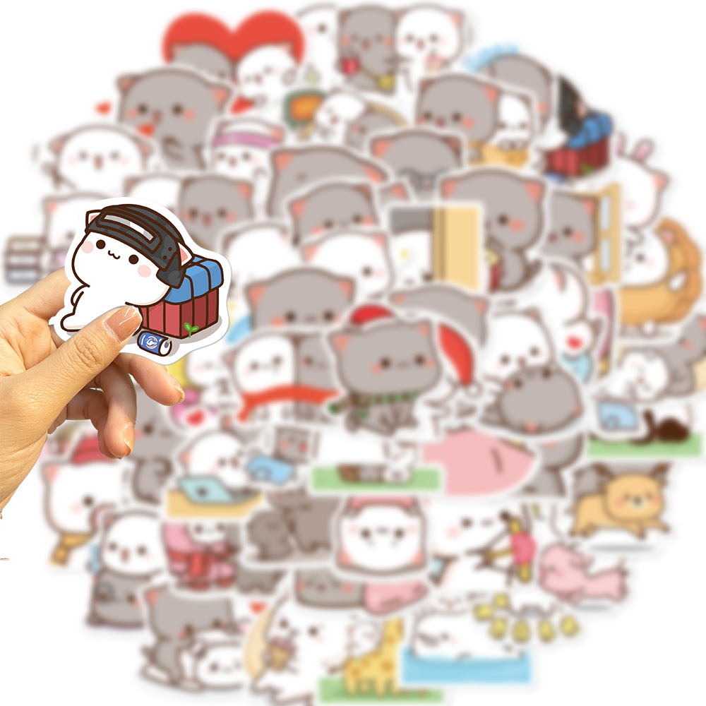 60PCS 만화 귀여운 Mitao 고양이 스티커 방수 재미 있은 고양이 데칼 물병 노트북 스케이트 보드 수하물 어린이 장난감