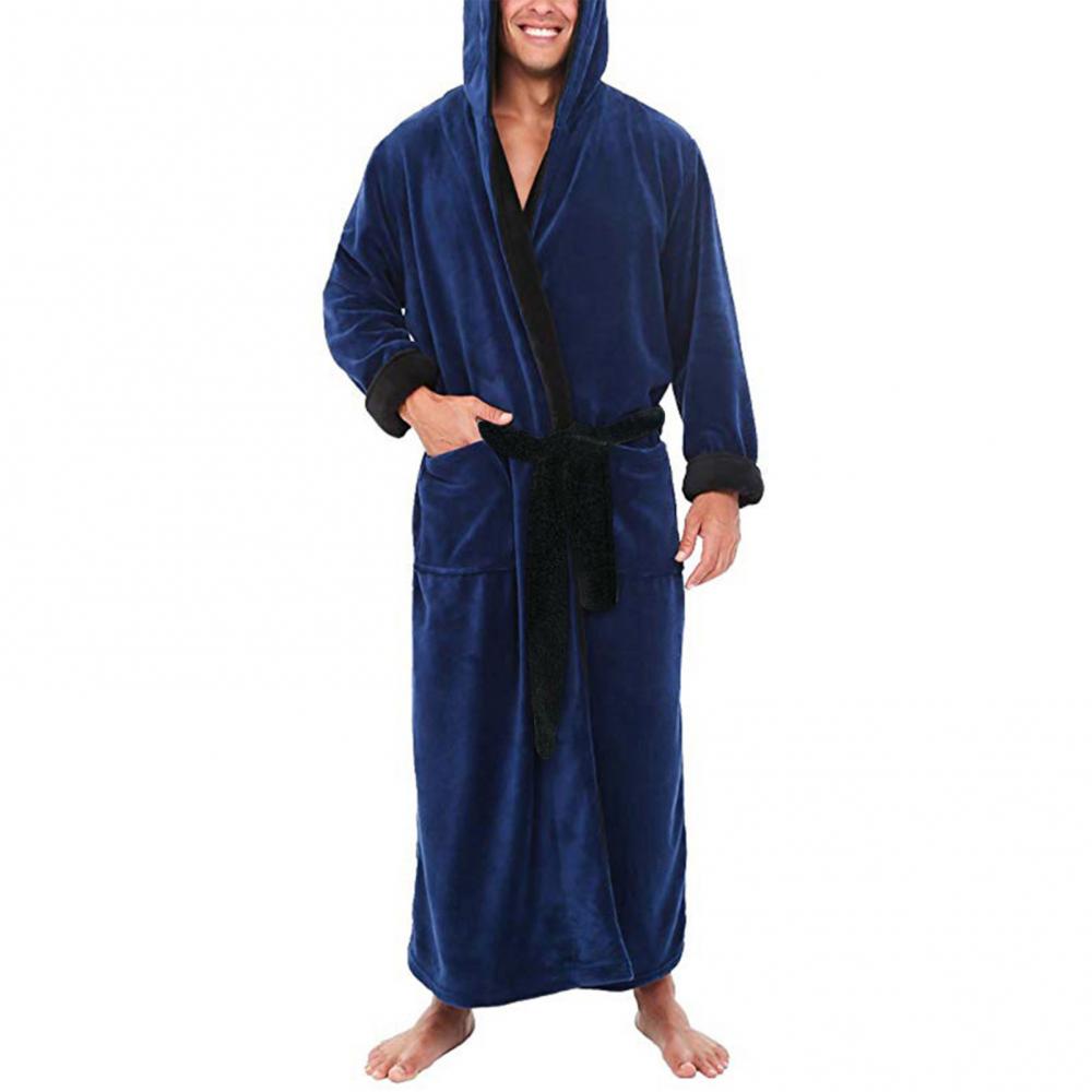 ขนแกะปะการังผู้ชาย Robe Soft Flannel ยาว Robe สายรัดเอวชุดกิโมโนฤดูหนาว Nightdress Robe ชุดนอนผู้ชายชุดชั้นใน