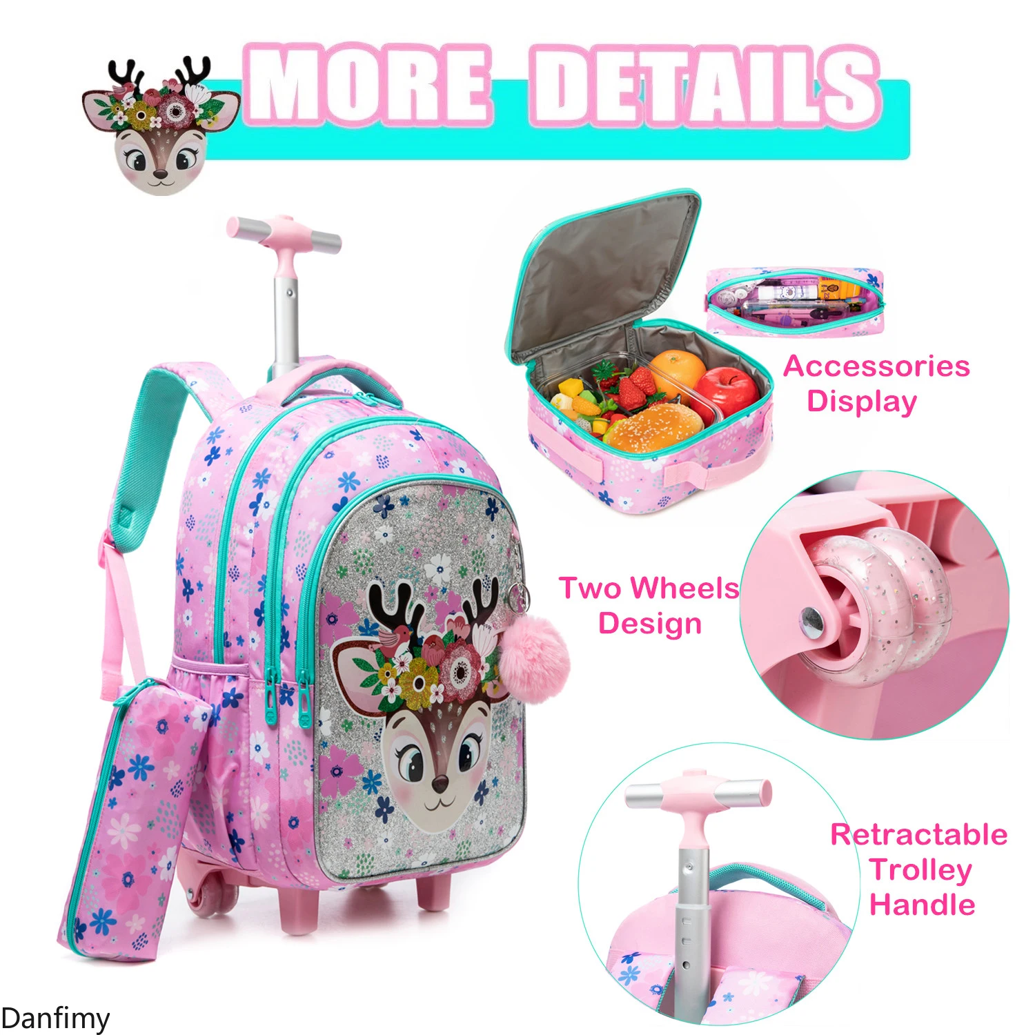 3 pièces sacs à dos scolaires pour enfants école sac à dos à roulettes pour fille garçons sac d'école avec roues chariot bagages sac élémentaire