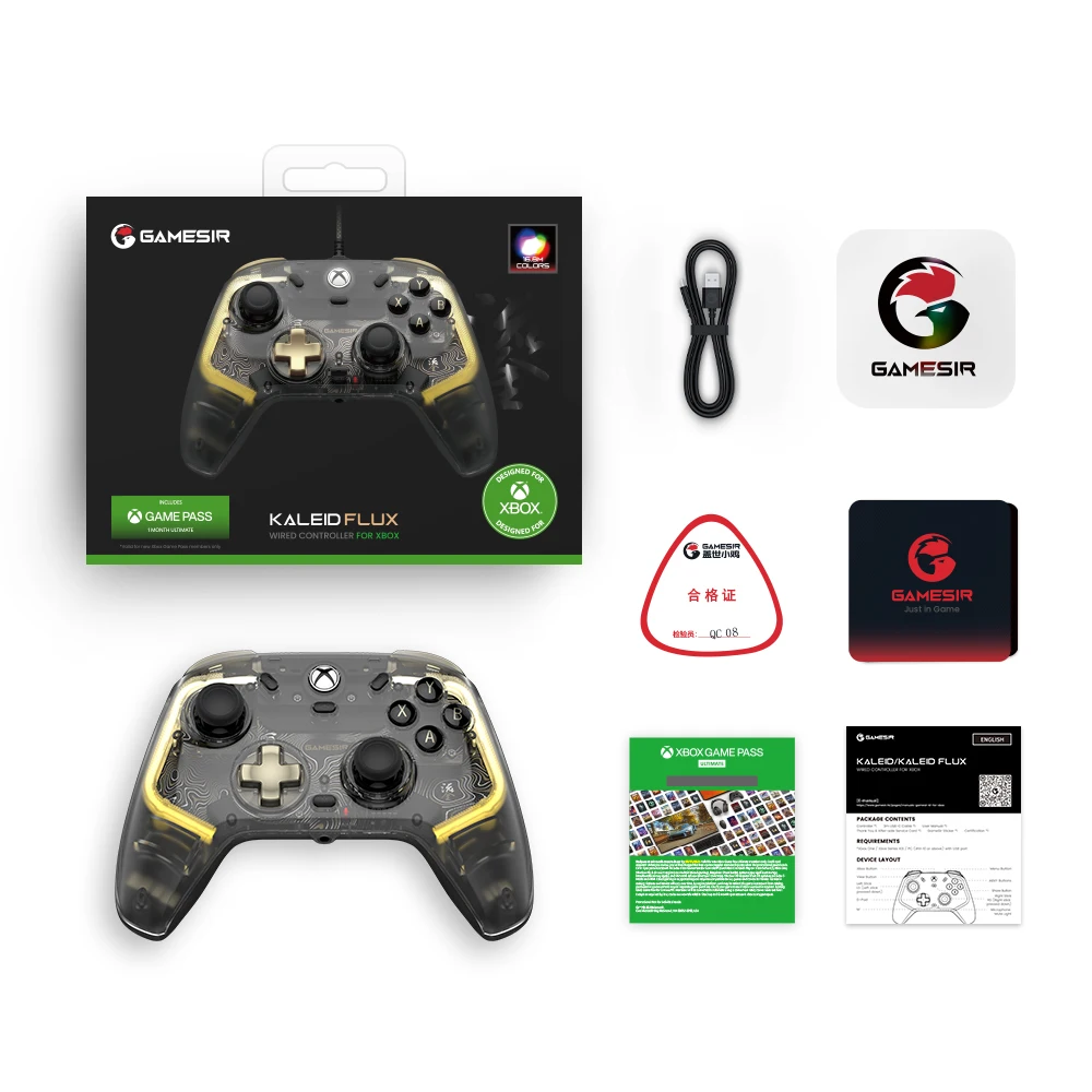 GameSir Kaleid Flux Xbox Controller Gamepad con cable para Xbox Series X, Xbox Series S, consola de juegos Xbox One Joystick de efecto Hall