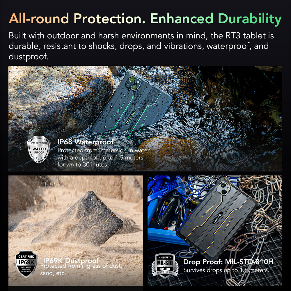 Oukitel RT3แท็บเล็ตขนาดเล็กที่ทนทาน HD + 5150 mAh 4GB + 64GB Android 12 MTK P22แท่นกล้อง16MP