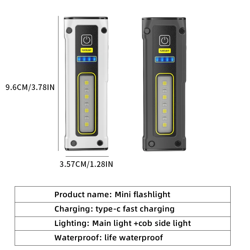 Mini przenośna latarka Sci-fi z wieloma trybami oświetlenia może być przełączona w celu obsługi ładowania przez USB.