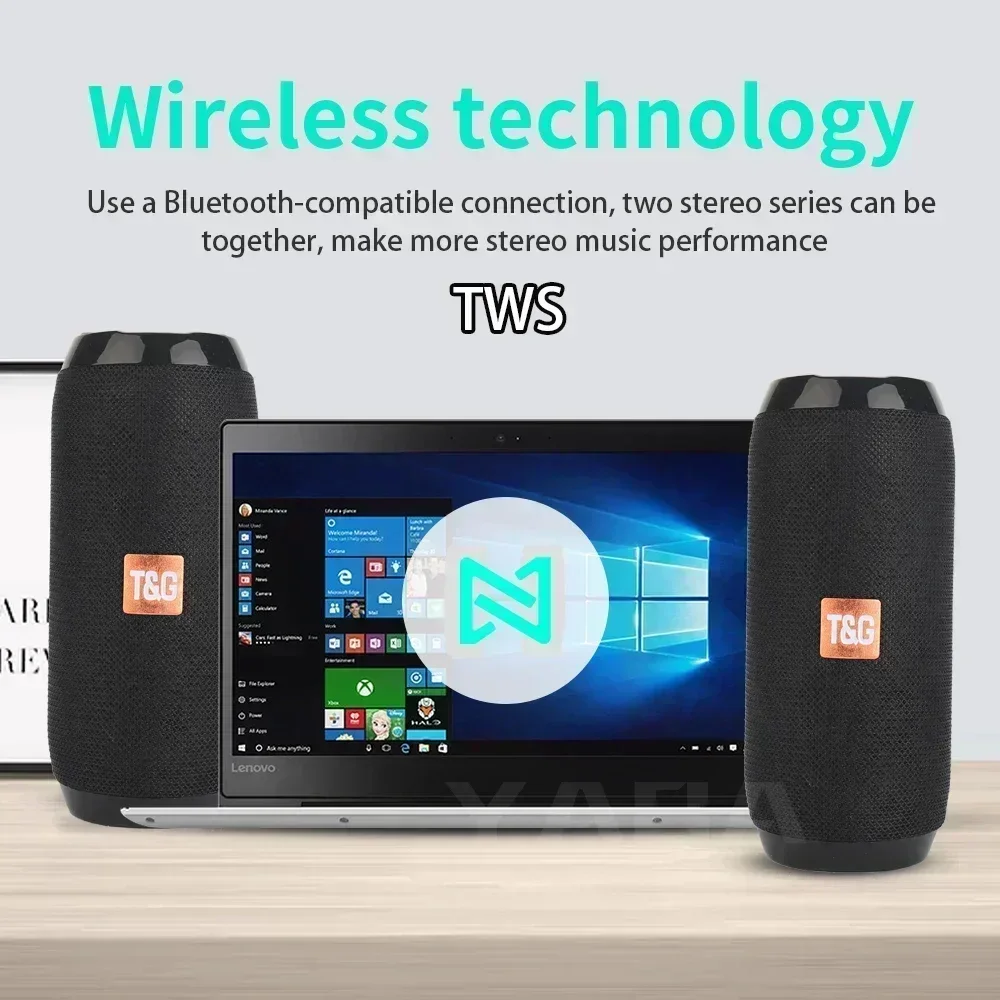 Altavoz portátil inalámbrico compatible con Bluetooth, Subwoofer para exteriores, resistente al agua, estéreo envolvente, compatible con Radio FMTF