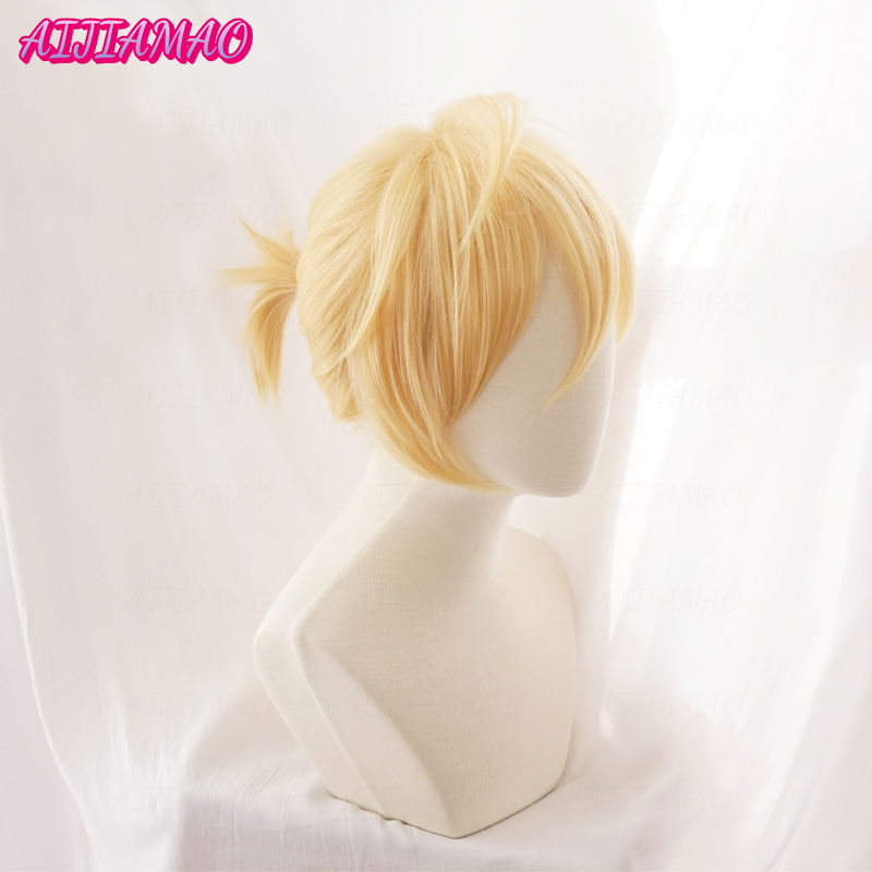 Pelucas de Cosplay de Anime de pelo sintético resistente al calor Rubio corto Rin Len + código de seguimiento + gorro de peluca gratis