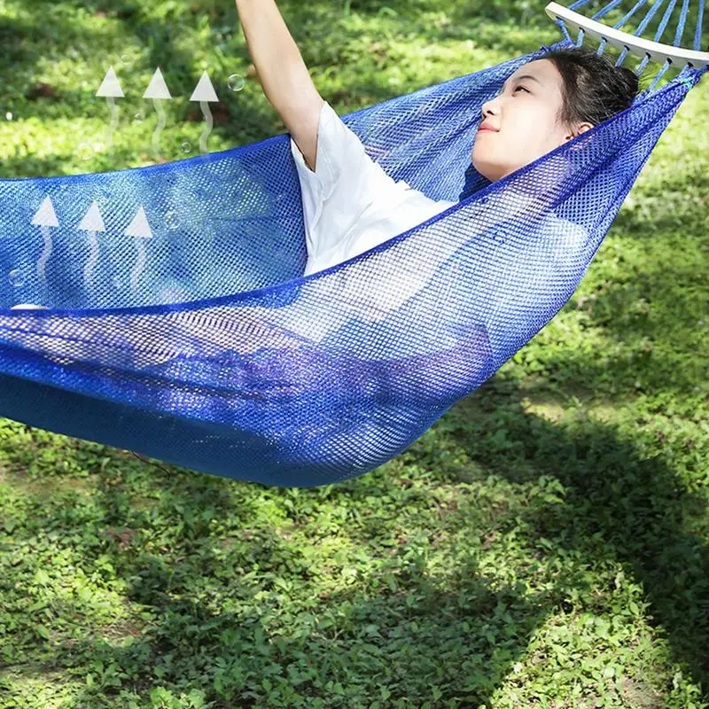 ผ้าไหมน้ําแข็งCamping Hammock Breathableตาข่ายเปลญวนผ้าไหมน้ําแข็งSwingเตียงแขวนทนทานแบบพกพาCooling HammockเตียงสําหรับGarden