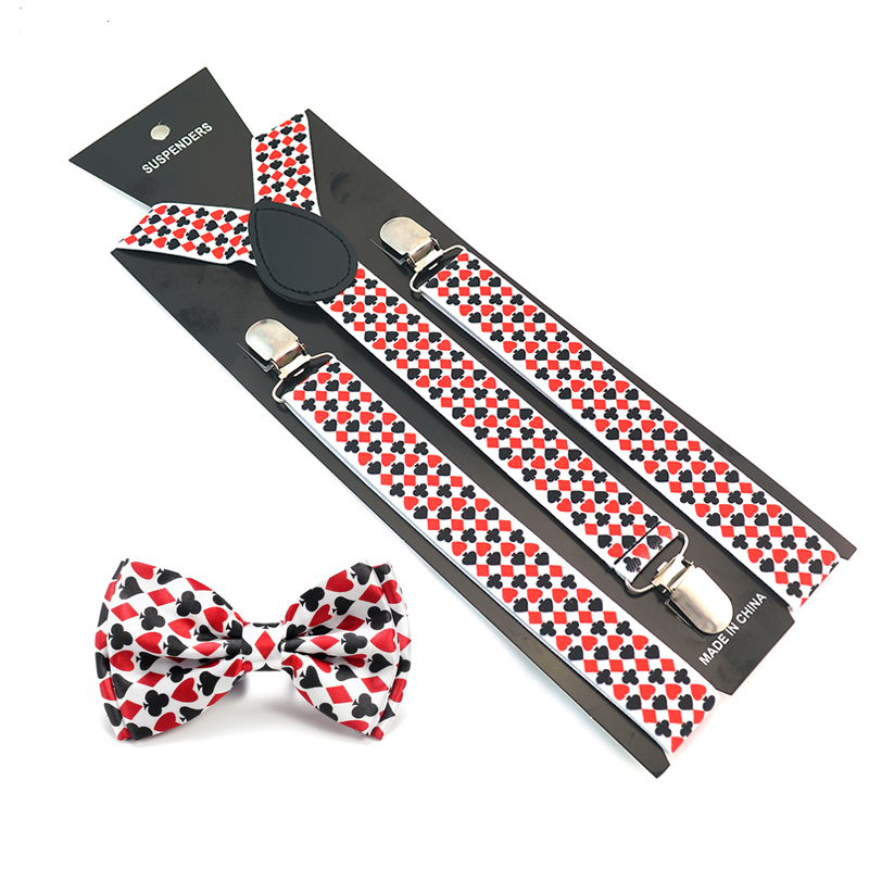 Модные покерные новинки, новый дизайн, смешанные повседневные подтяжки для мужчин, держатель для брюк, бабочка, женские подтяжки с Y-образной спинкой, галстук-бабочка, подарочный набор