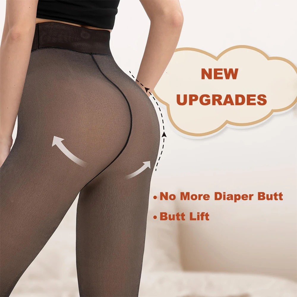 Nuevas medias negras con forro polar para mujer, pantimedias transparentes falsas translúcidas cálidas para invierno, conjunto de mallas, medias gruesas, entrepierna Invisible