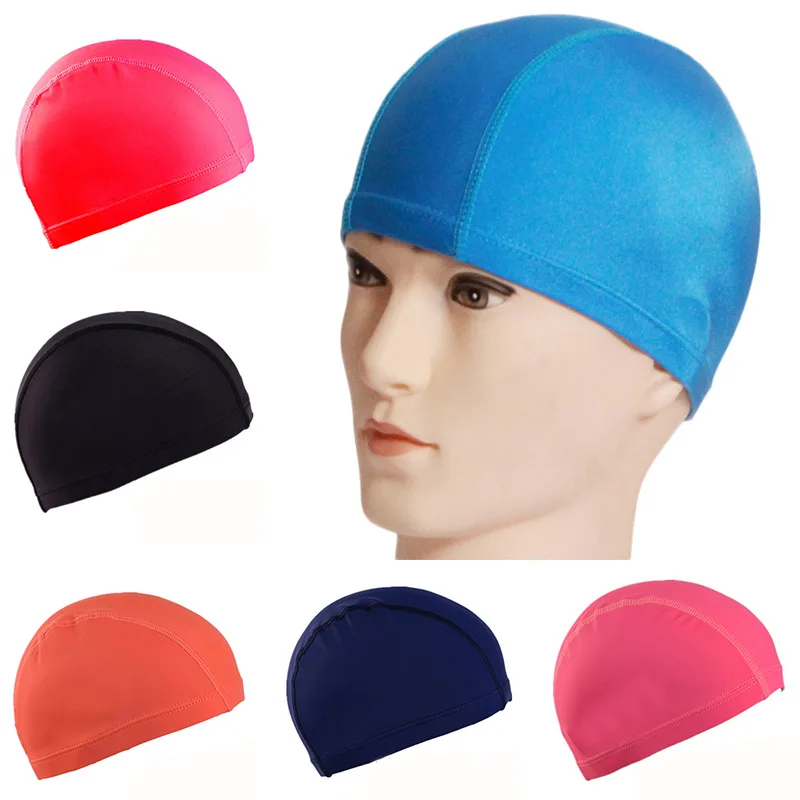 Gorros de baño ultrafinos, gorros de natación cómodos de tamaño libre para hombres y mujeres, gorro de natación de pelo largo con protección para los oídos de nailon elástico