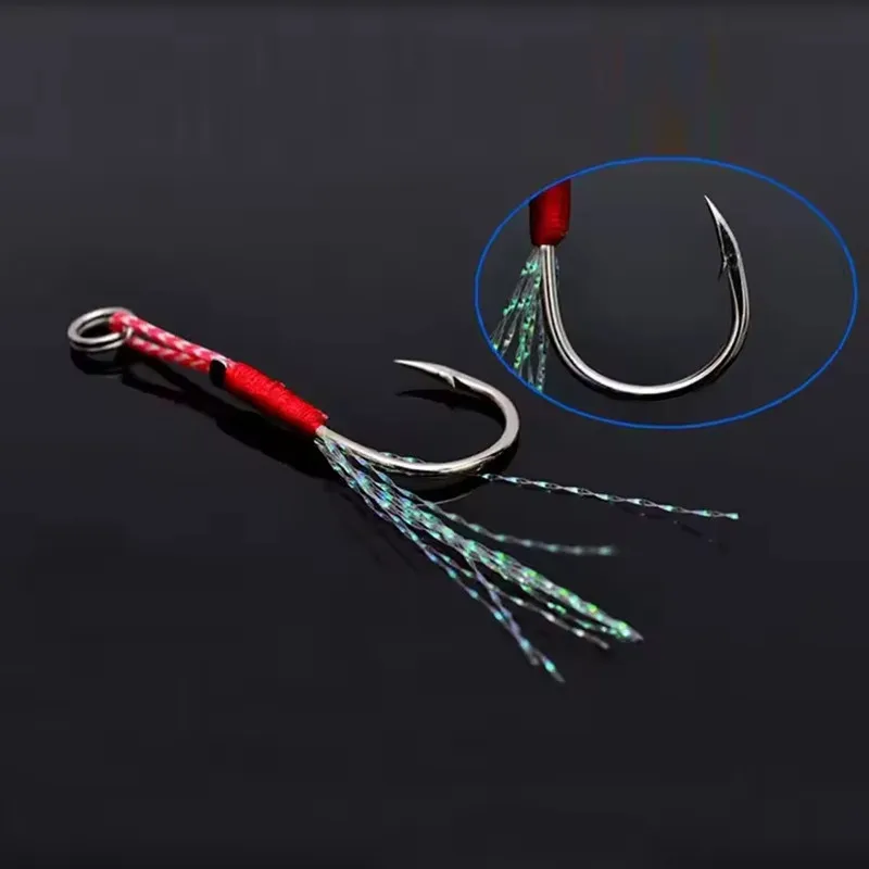 10 ชิ้น/ล็อต Slow Jigging ตกปลา Cast Jigs Assist Hook Barbed Single Jig Hooks ด้าย Feather Pesca สูงคาร์บอนเหล็กตกปลา Lure