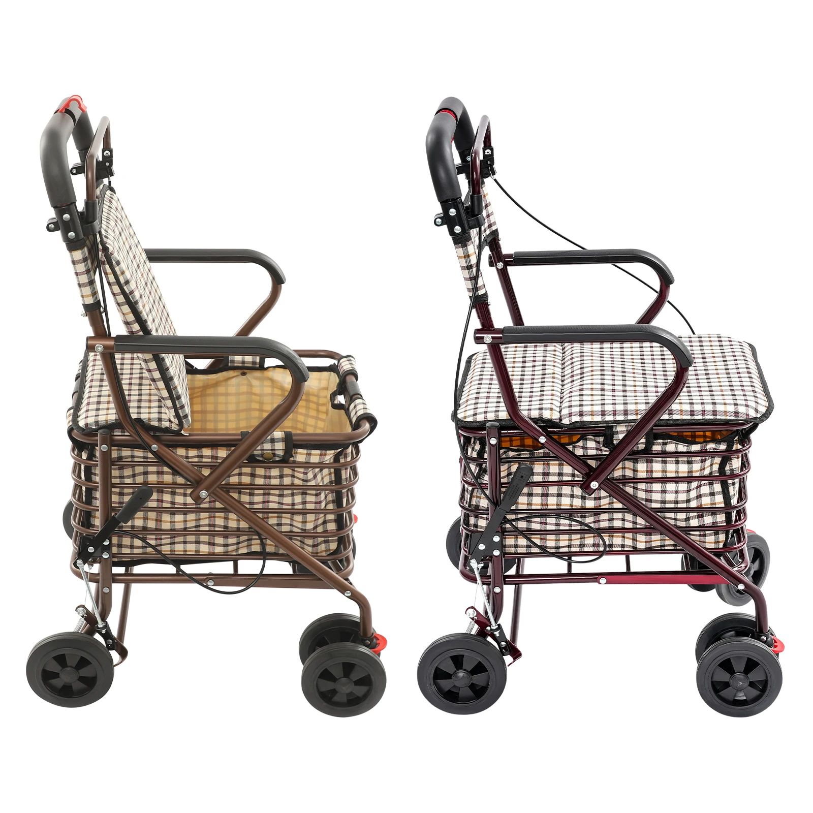 Storage Cart for Olders with Seat Foldable Rolling Walker for Seniors Walking Aids with Seat