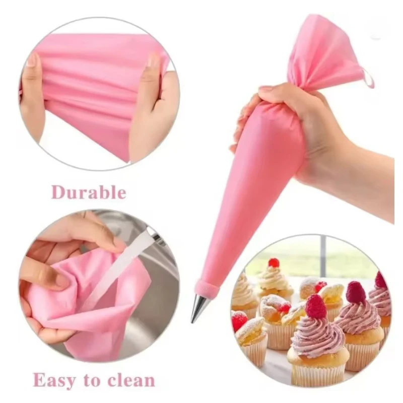 Silicone Piping Tip Set Cake Frosting Tips Stainless Steel Nozzles Spatula  DIY Baking Tools Accessory