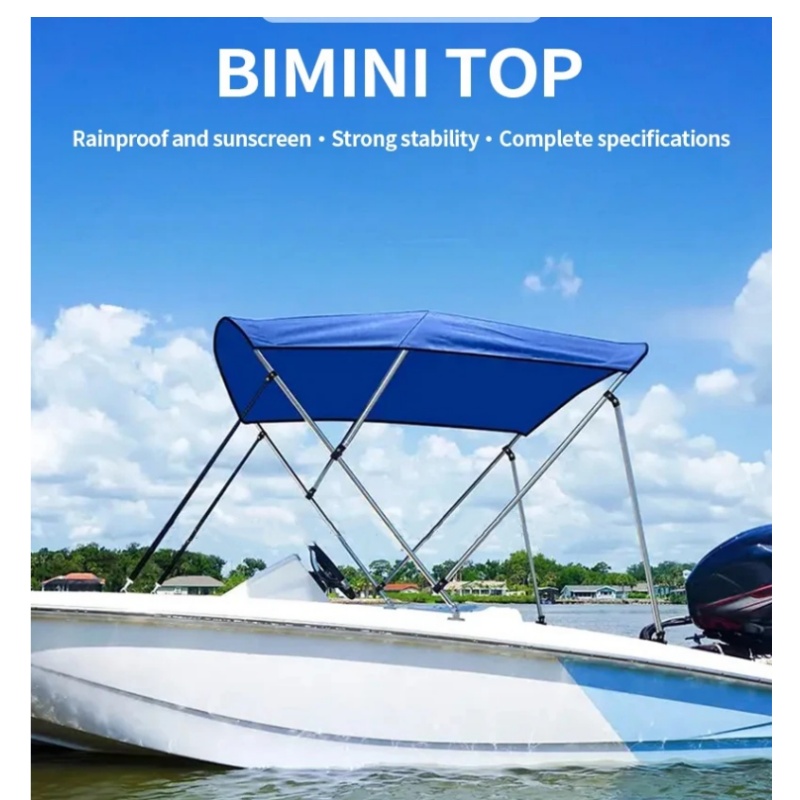 Top bimini azul com 3 arcos para barco, lona, sombra, dossel de barco com tubo de alumínio 6063 de 25mm, tecido oxford de poliéster 600d
