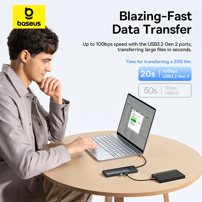 Baseus USB C HUB Dual HDMI 8K 4K Адаптер 10-в-1 USB 3.2 Разветвитель 10 Гбит/с с RJ45 SD TF Type C PD 100 Вт для MacBook Pro Air HUB