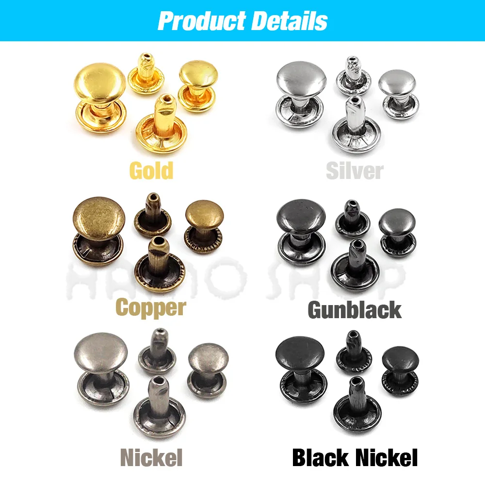 100 ชุด 6-8 มม.โลหะคู่หมวกรอบ Rivets Studs Collision เล็บ Spike Rock หนัง Craft รองเท้ากระเป๋าเข็มขัดเสื้อผ้าสร้อยข้อมือ DIY