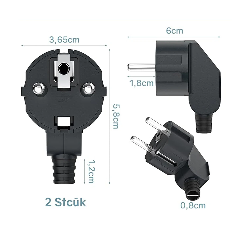 EU Plug Adapter 16A Male Replacement Outlets Rewireable Schuko Electeic Socket Euro Connector For Power Extension Cable