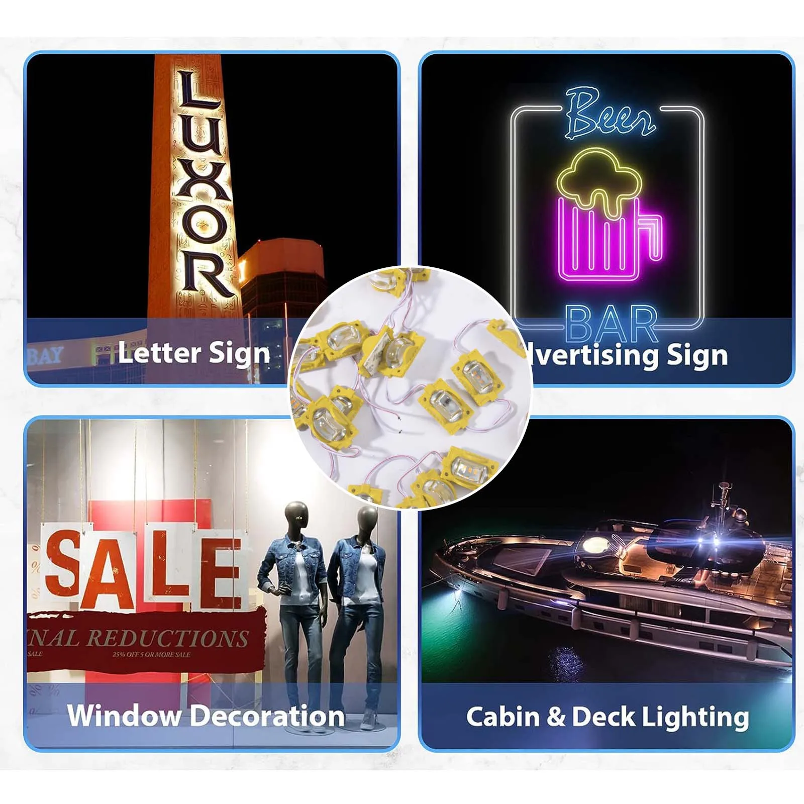 20pcs COB LED Módulo Sinal de luz DC 12V à prova d'água para iluminação publicitária de vitrine com fita adesiva