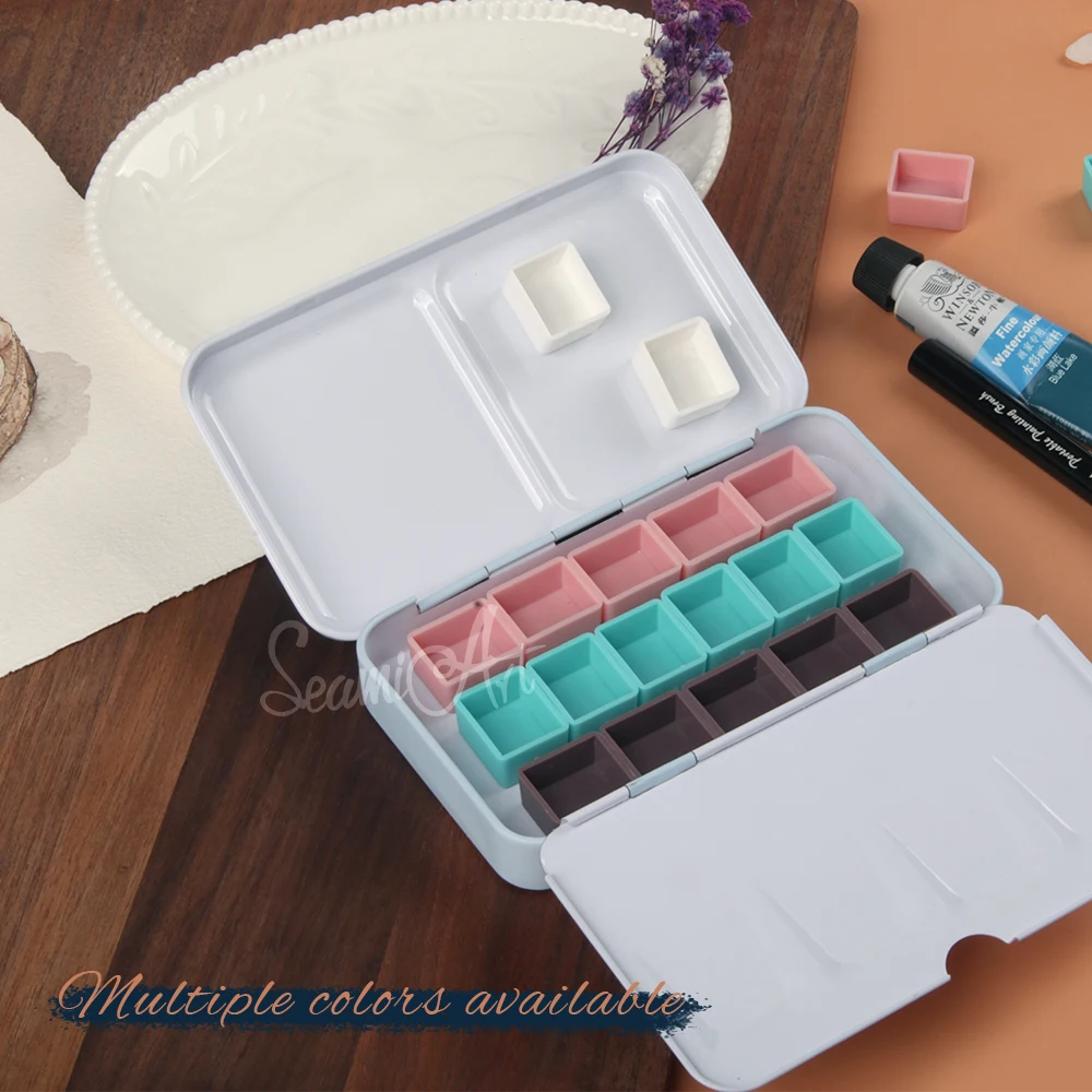 SeamiArt 50 ชิ้นแม่เหล็กครึ่งกระทะสี่สีสําหรับหลอดสีน้ํา Subpackage ดีบุกกล่อง Palette จิตรกรรมเครื่องมืออุปกรณ์ศิลปะ