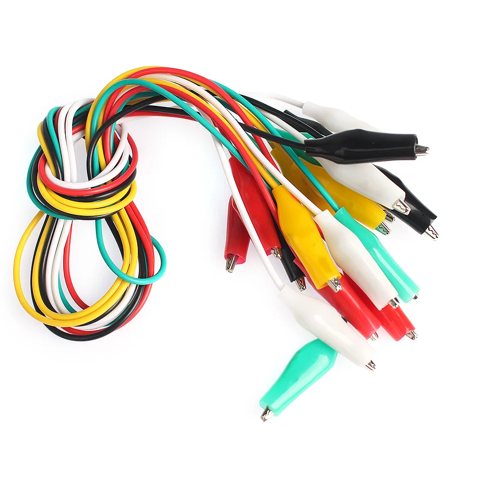 Pinzas de cocodrilo de doble punta, cables de prueba eléctricos de bricolaje, prueba de pinza de cucaracha, cable de puente de 46CM, 1 juego/10 piezas