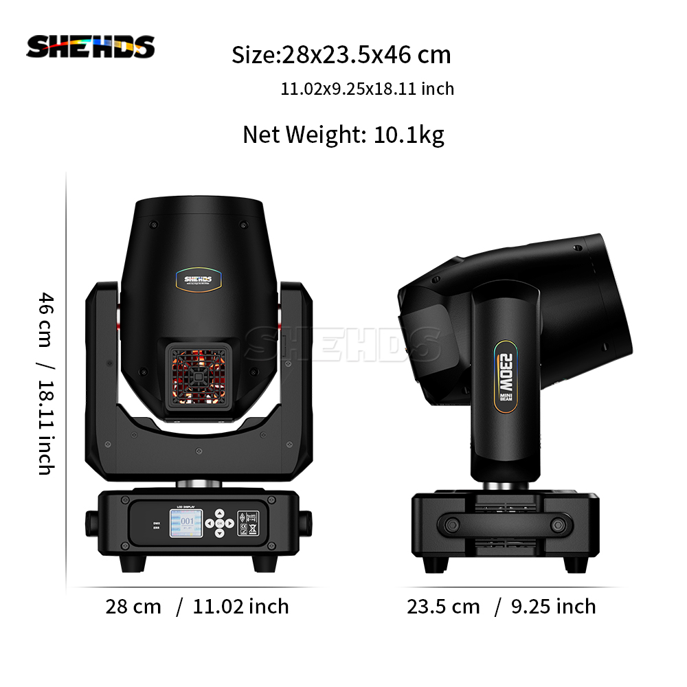 Shehds-フライトケース付きビームムービングヘッド照明、230w、7r、dj、ディスコ、クリスマスライト、dmx、ホームパーティー、視聴者