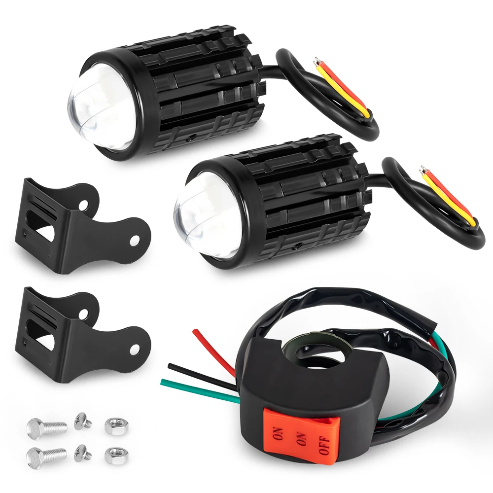 ไฟหน้ามอเตอร์ไซค์ LED 2 ชิ้น 12V ไฟ LED สว่างสูงสำหรับมอเตอร์ไซค์ ไฟสปอตไลท์เสริม LED สำหรับมอเตอร์ไซค์