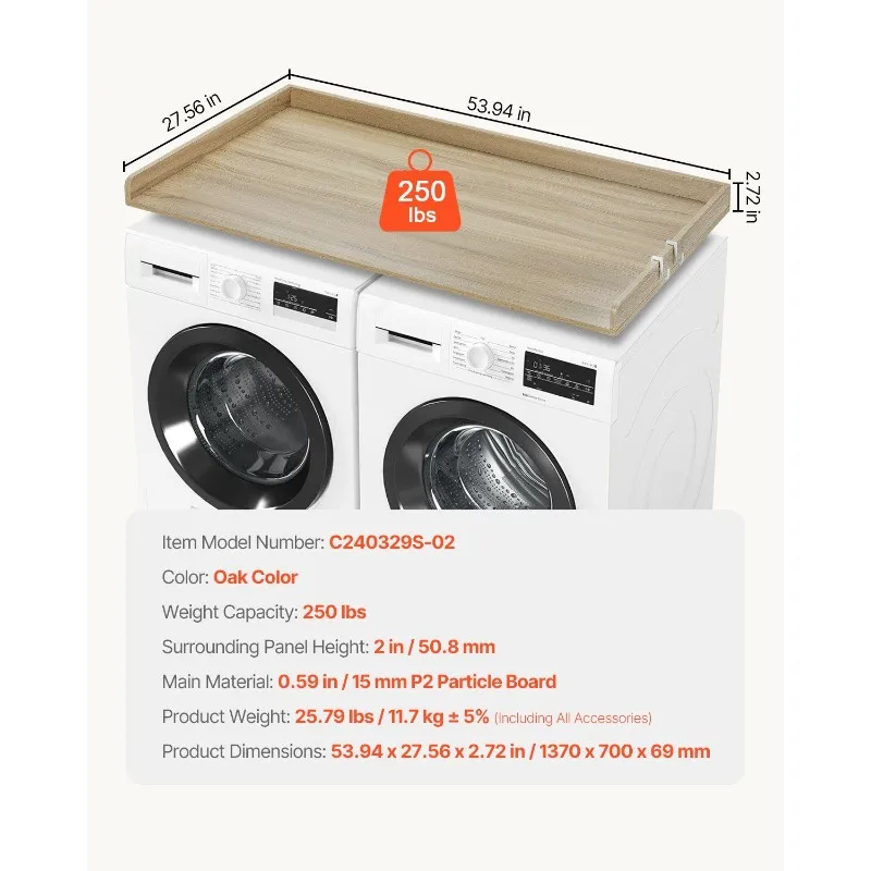Royxen Laundry Countertop Solid Wood, Countertop for All Front-Loaded Washing Machine and Dryer, Extra Room for Laundry Room,