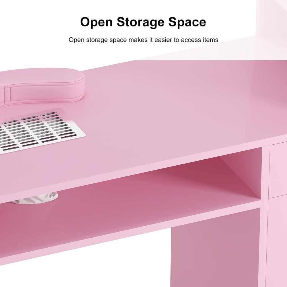 Manicure Table, Professional Nail Table for Nail Tech with Side Cabinet and Large Drawers, Nail Workstation with Dust Collector