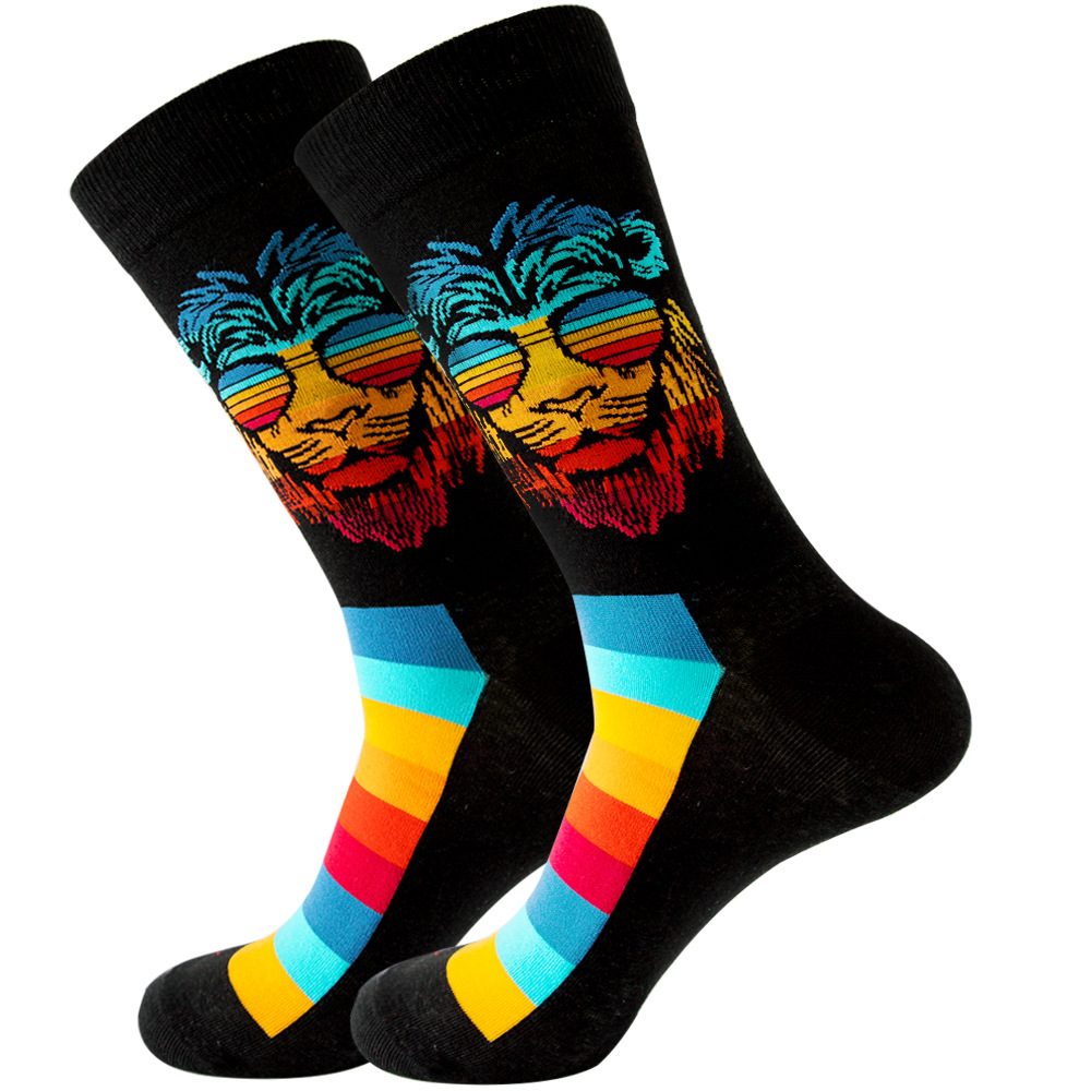 1 par de nuevos calcetines felices para hombre, novedad para mujer, calcetín de dibujos animados de algodón peinado, divertidos calcetines largos gruesos de talla grande para hombre, Hip Hop