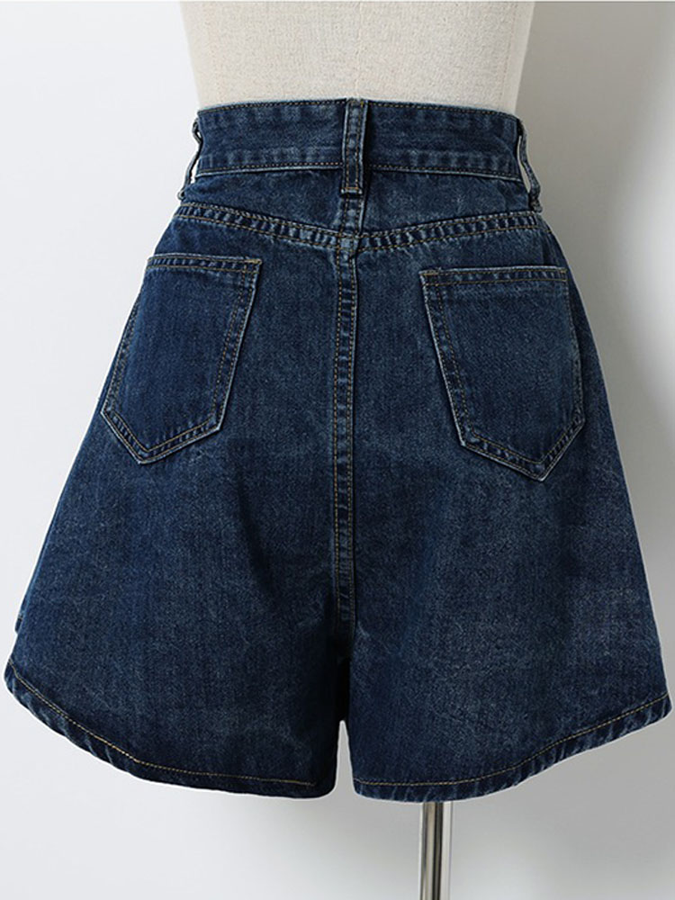 S-3XL pantalones cortos vaqueros para mujer 2025, pantalones cortos vaqueros holgados de cintura alta de pierna ancha azul oscuro de verano para mujer, pantalones cortos lisos que combinan con todo