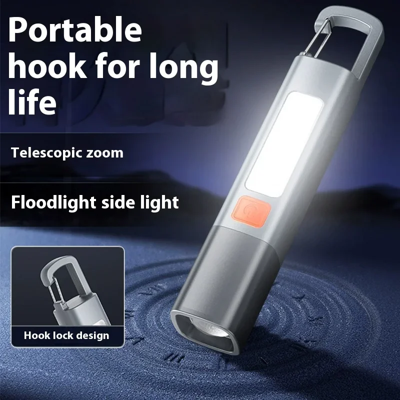 Forte illuminazione Torcia in ABS Ricarica USB Torcia EDC portatile per esterni Torce sospese da campeggio Lampada laterale COB con messa a fuoco telescopica