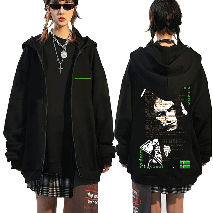 Rock Band Type O négatif suspendu au crépuscule essentiel sweat à capuche avec fermeture éclair hommes femmes décontracté Vintage veste zippée mâle surdimensionné sweats à capuche