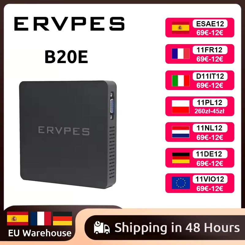 ERVPES Mini Pc B20E Windows 11 Pro 8GB RAM 128GB ROM J3710 Micro ordinateur de bureau double bande Wifi Mini Pc