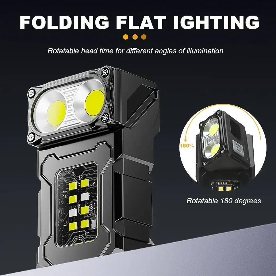 MINI linterna LED recargable por USB, linterna portátil con imán trasero, linterna de Camping superbrillante, luz de emergencia COB lateral