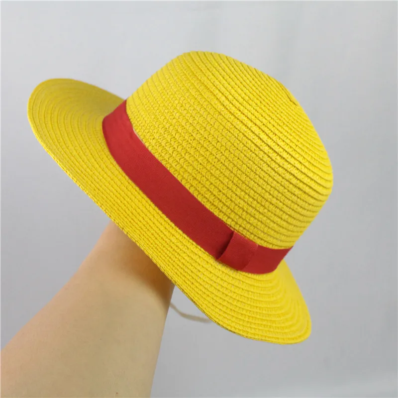 Brdwn Rufy Cappello di paglia piatto unisex con cordino per il collo Cosplay Cappello di scena per cartoni animati giapponesi
