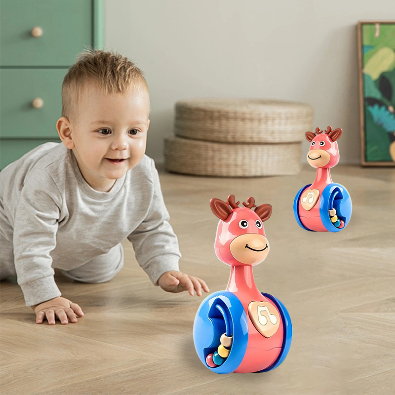 Sliding Deer Baby Tumbler Rattle Learning Education Toys Newborn Teether Infant Hand Bell Mobile Press Squeaky Roly-Poly Toy