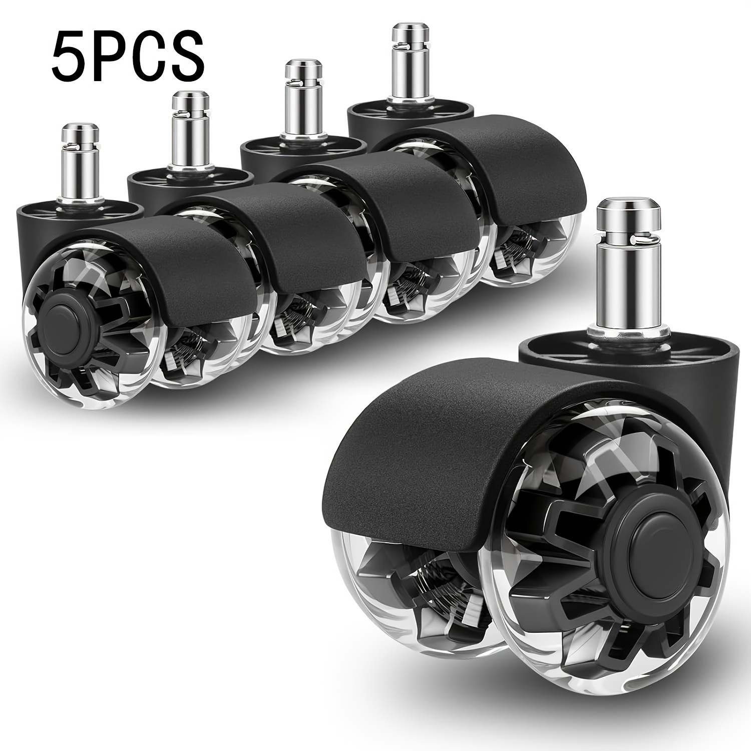 5 peças 2 "rodízios de haste giratória silenciosa de pu cinza resistente, rodas lisas e duráveis para cadeiras de escritório, cadeiras de jogos