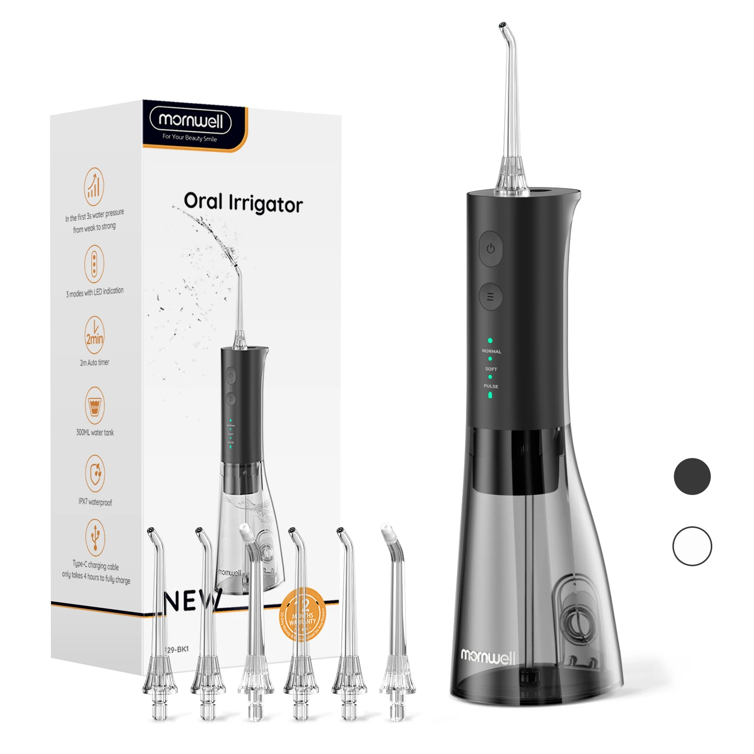 Wasserflosser für die Zahnreinigung, 3 Modi, wiederaufladbare Munddusche, 3 Spitzen, leistungsstarke Akkulaufzeit, Wasser-Zahnspicks, 300 ml Tank