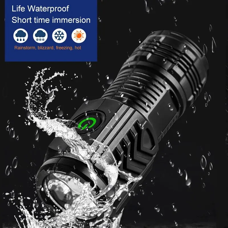 Neue extrem leistungsstarke Taschenlampe 3-Kern-LED-Mini-taktische Taschenlampe USB wiederaufladbare Hochleistungs-LED-Taschenlampe mit Magnet-Handlampe