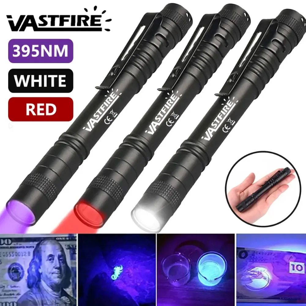 395nm Mini latarka UV czarne światło czerwone/białe/latarka UV ręczna latarka ultrafioletowa przenośny detektor latarka światło Pet