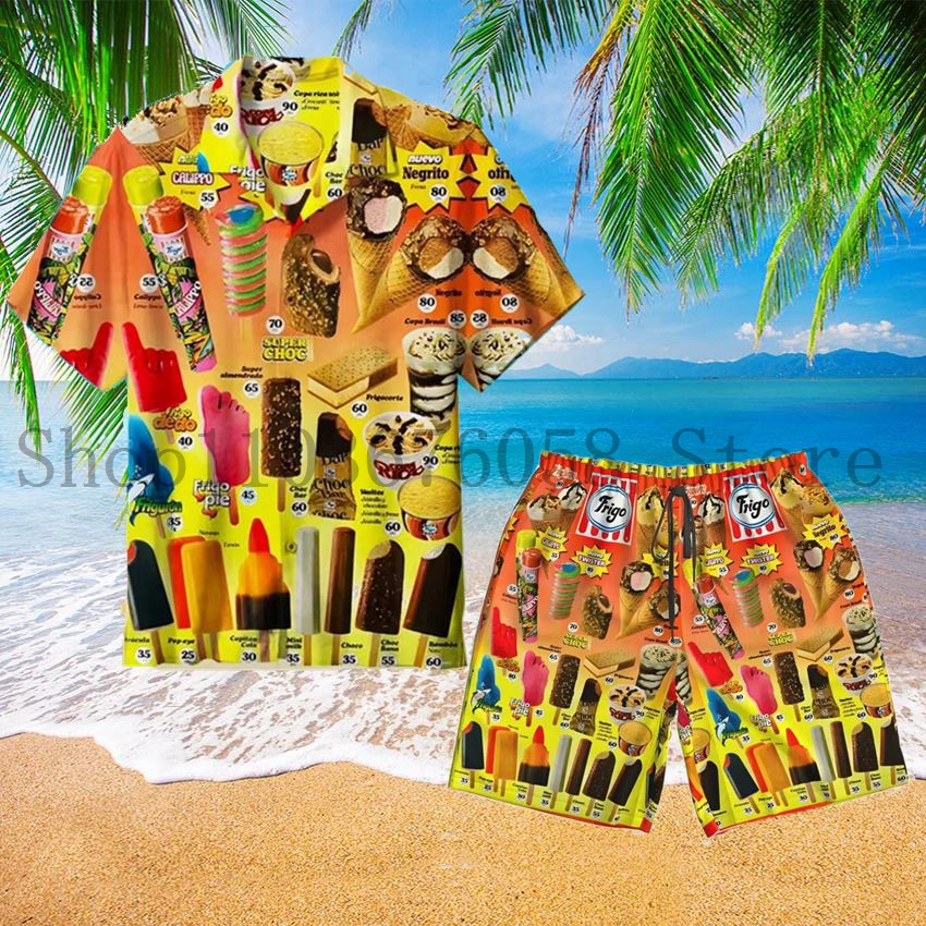 Trendy Coole Mode Eis Shirts Set Männer 3D Druck Hemd + Shorts Mode Zwei Stück Sets Hawaii Strand Hemd unisex Kleidung