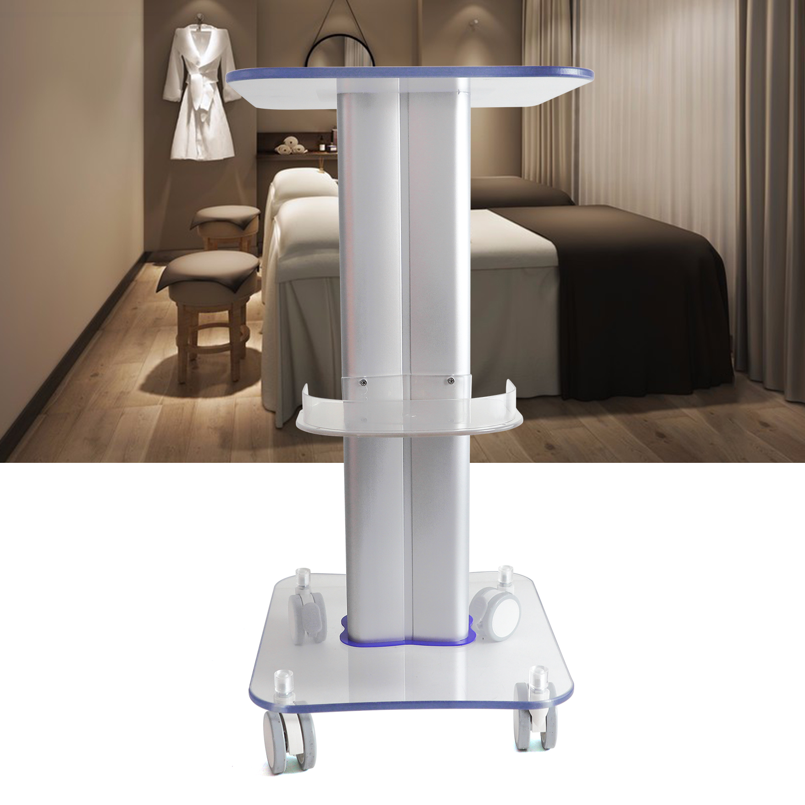 SPA Machine Holder Acrylic Beauty Salon Trolley Rolling Cart Mobile Equipment Stand with Universal Wheels