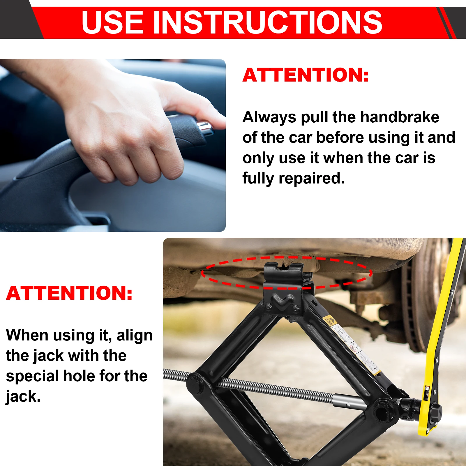 Scissor Jack, 2 Tons Automotive Car Tyre Repair Changing Lifting Tool with Hexagonal Lug Labor-Saving Wrench, 105mm to 385mm