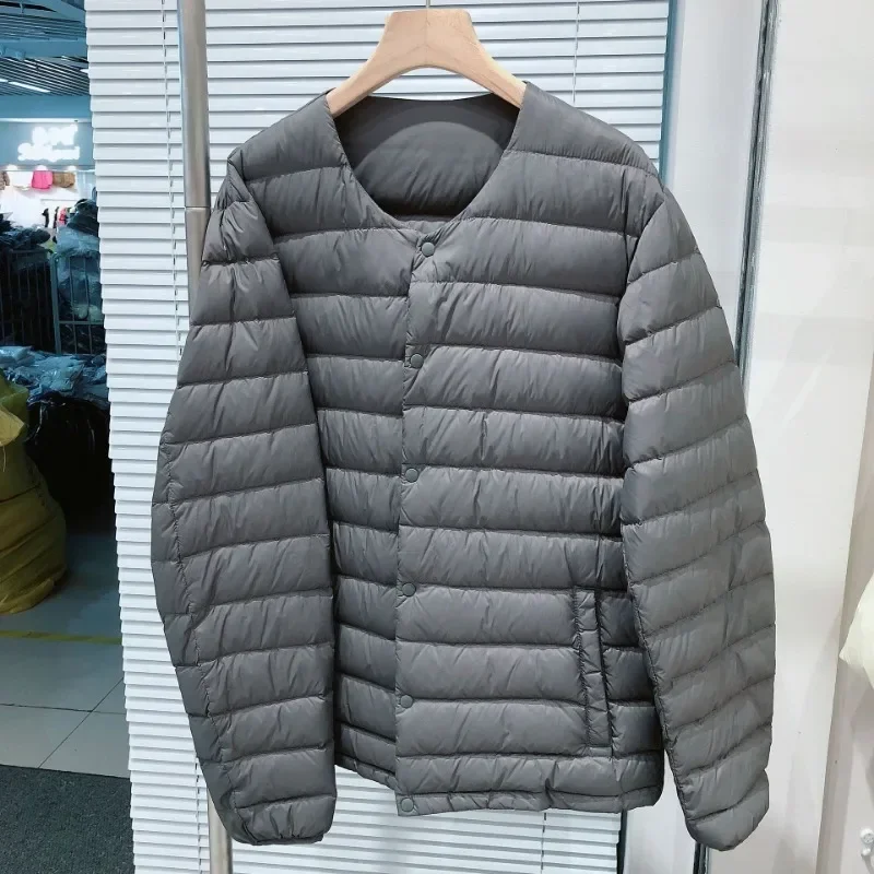Männer 90 % weiße Entendaunen O-Ausschnitt Variable V-Ausschnitt Liner Pufferjacken Herbst Winter Warm halten Leichter verstaubarer Herren Daunenmantel