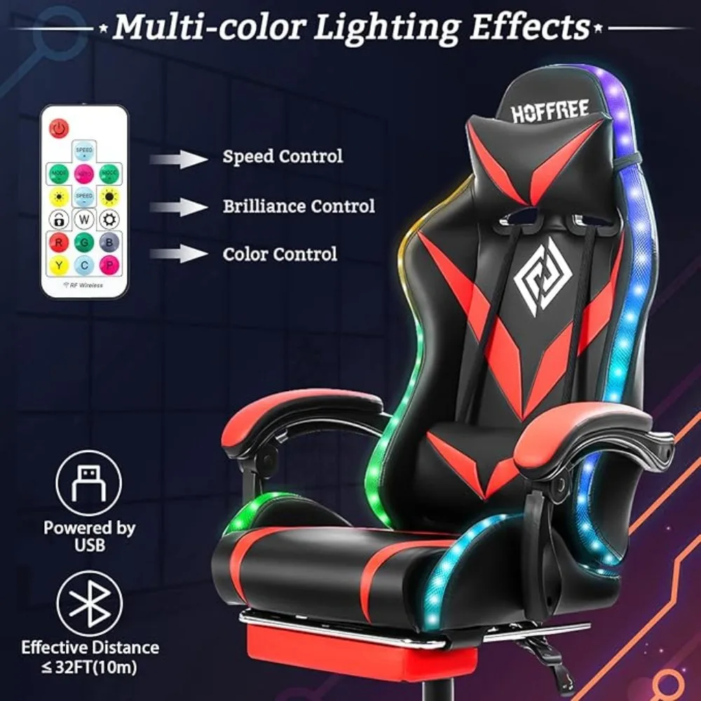 Gaming Chair with Massage and LED RGB Lights Chair with Footrest High Back Video Game Chair with  Linkage Armrest Gaming Chairs