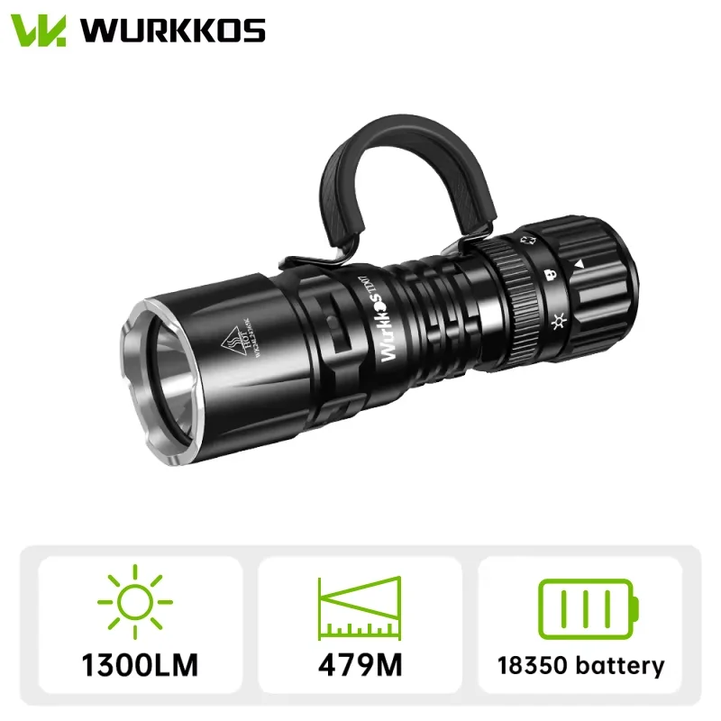 Wurkkos TD07 18350 Tactical Flashlight 1300LM 479M Long Throw IP68 Waterproof Dual Switch & Ring Handle for Police/Daily Use