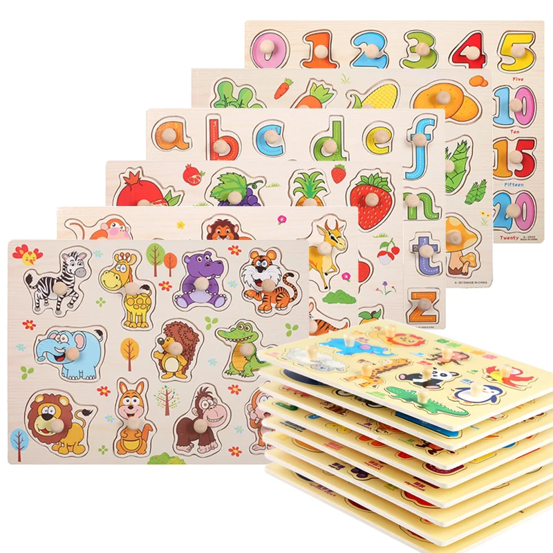Puzzle in legno Giocattoli Montessori per bambini Traffico di animali Schiacciare le mani Tavole Cartoon Bambini Giocattolo educativo per l'apprendimento precoce TMZ