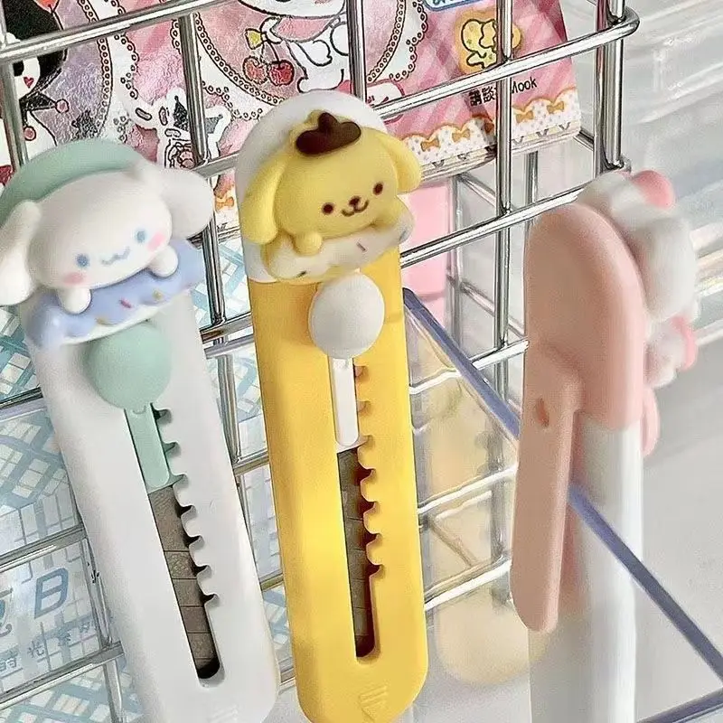 Couteau d'art dessin animé Hello Kitty cannelle, 3 pièces, mignon Purin Portable Express Unboxing, artefact de coupe de papier, outil d'art, cadeaux