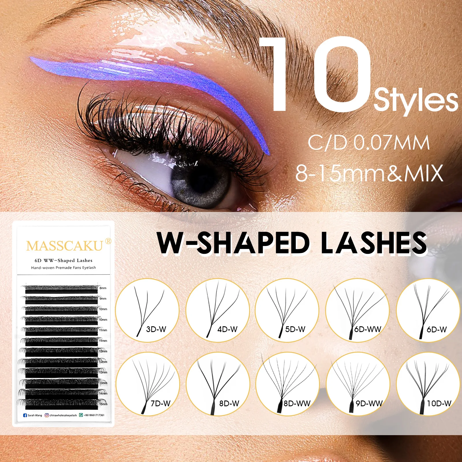 MASSCAKU W Shape Bloom 6D/7D/8D C/D Curl 0.07mm Automatic Flowering Premade Volume Fans Eyelash Extensions Natural Soft