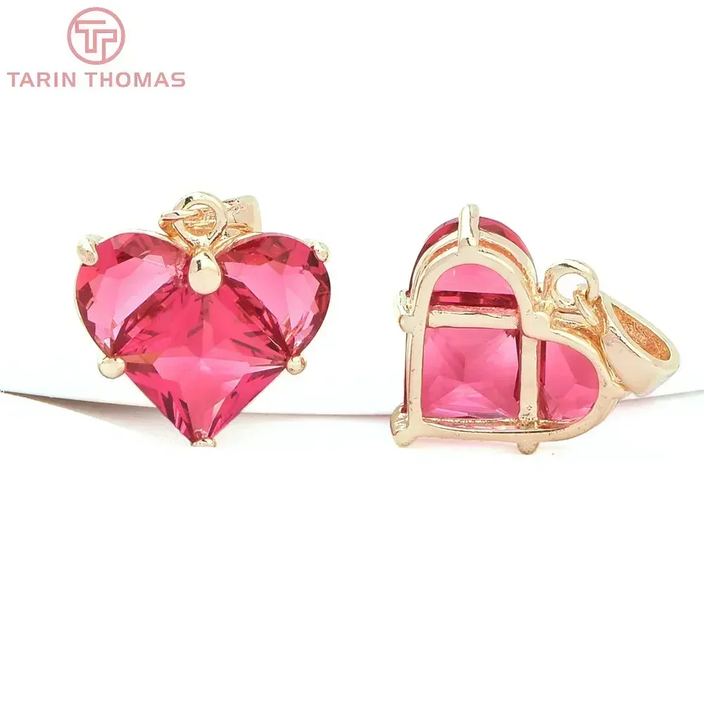 (280) 4 peças 14x14.5mm buraco 2.5mm 24k cor dourada latão com pingentes de coração de zircônia acessórios de joias de alta qualidade