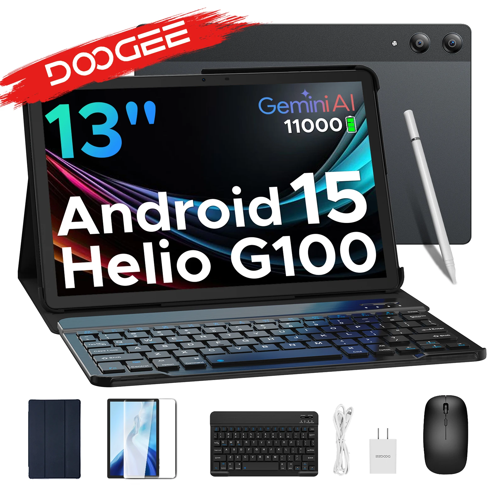 Doogee Tab E3 Pro 2 in 1 tablet-pc 13 "Android 15 Gemini Ai 32 Gb Ram (8 + 24) 256 Gb 11000 mAh batterij Helio G100 Octa Core tablet-pc