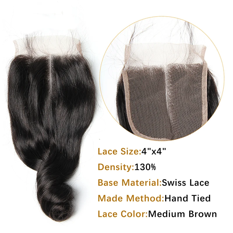 Pacotes de cabelo humano curto com fechamento tecelagem brasileira onda solta 6 pacotes com fechamento 4x4 extensões encaracoladas saltitantes naturais